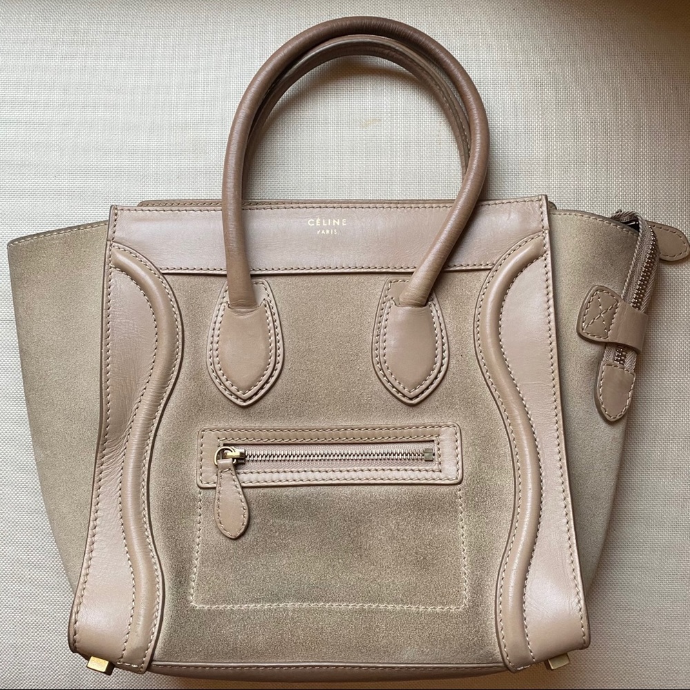Celine Micro Luggage Cream Suede Tote
